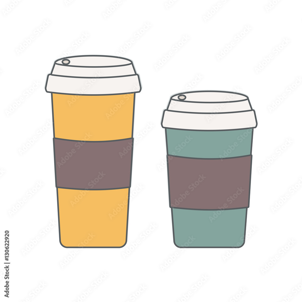 Coffee and tea in cups with a lid. A hot beverage. Vector illustration. Coffee and tea in cups with a lid. A hot beverage. Vector illustration.