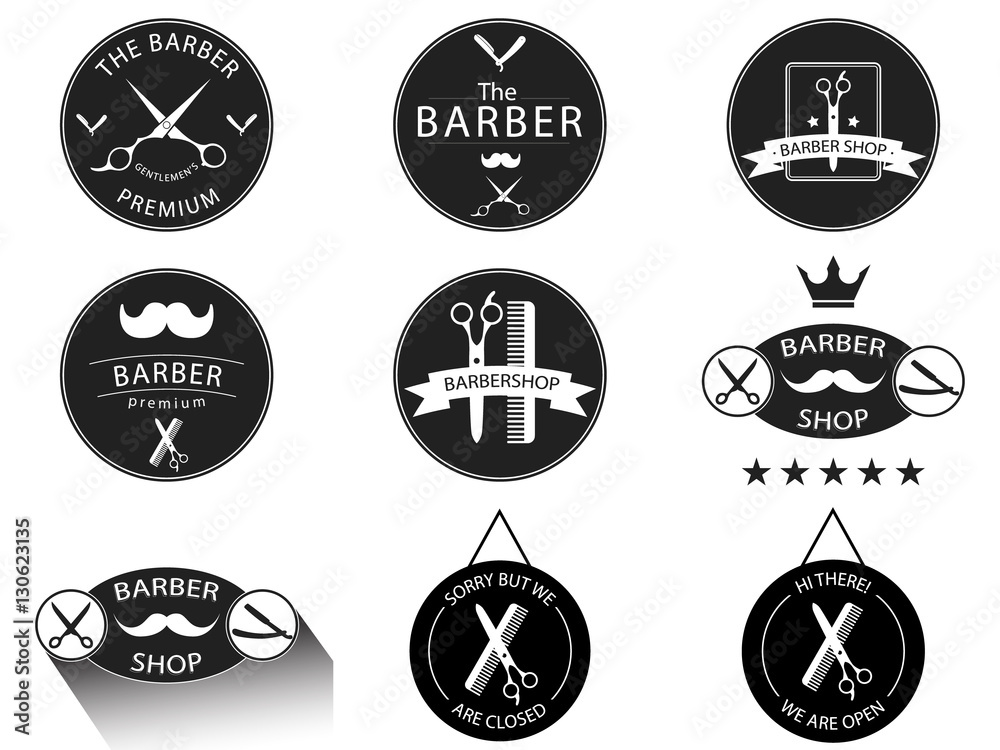 Naklejka premium Zestaw vintage logo fryzjera