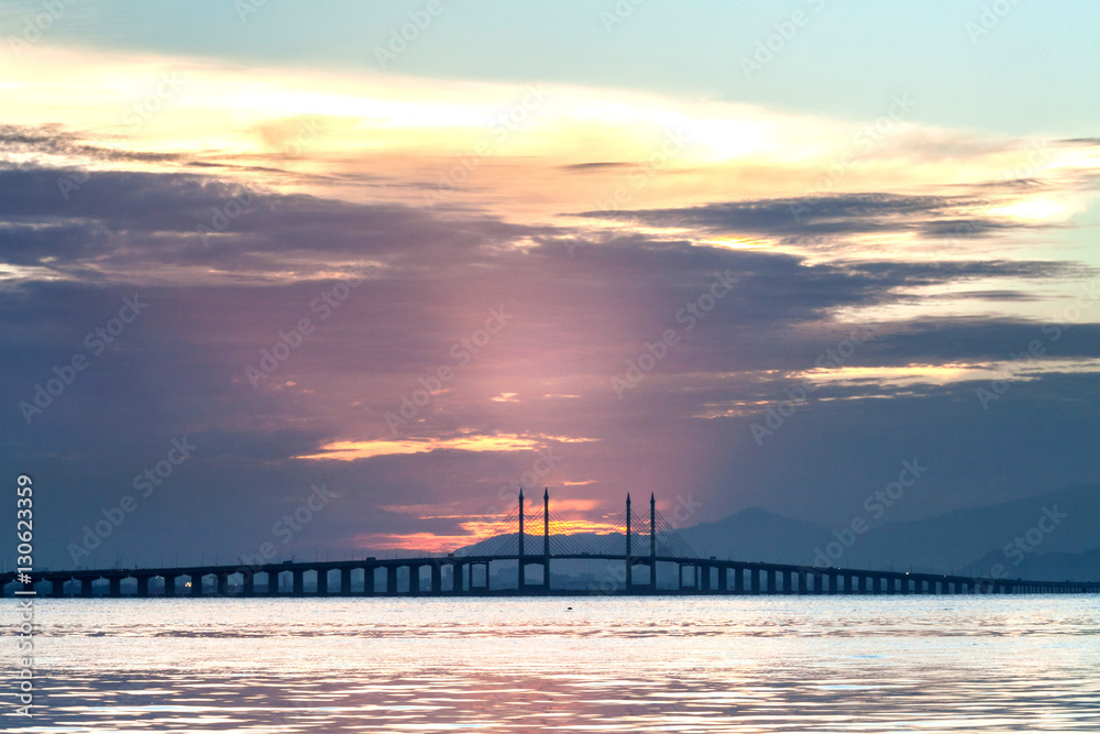 Concrete bridge view during sunrise as background