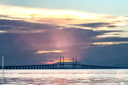 Concrete bridge view during sunrise as background © keongdagreat