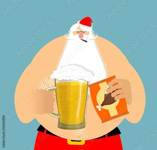 Santa Claus and beer. Christmas beer mug. New Year alcohol