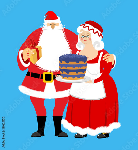 Santa and Mrs. Claus isolated. Christmas family. Woman in red dr