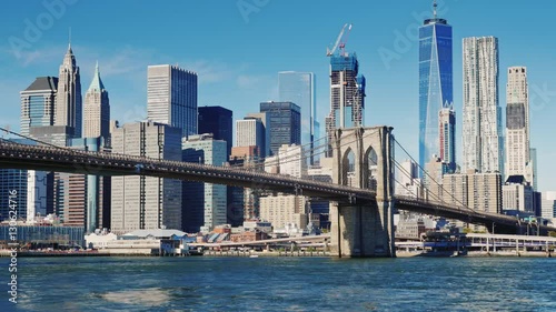 Cityscape of Manhattan and Brooklyn Bridge. Clear autumn day