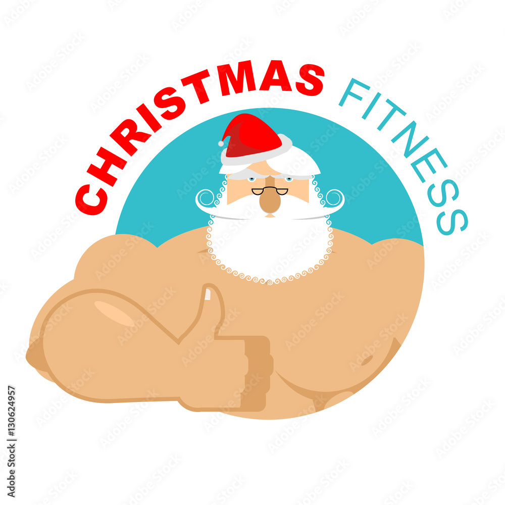 Christmas fitness. Strong Santa thumbs up. Holiday Training. Ges Christmas fitness. Strong Santa thumbs up. Holiday Training. Ges