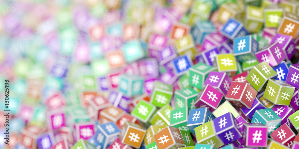 Fototapeta premium Infinite hashtags on a plane 3d render