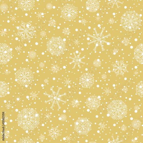 Winter Holiday vector gold background with snow.