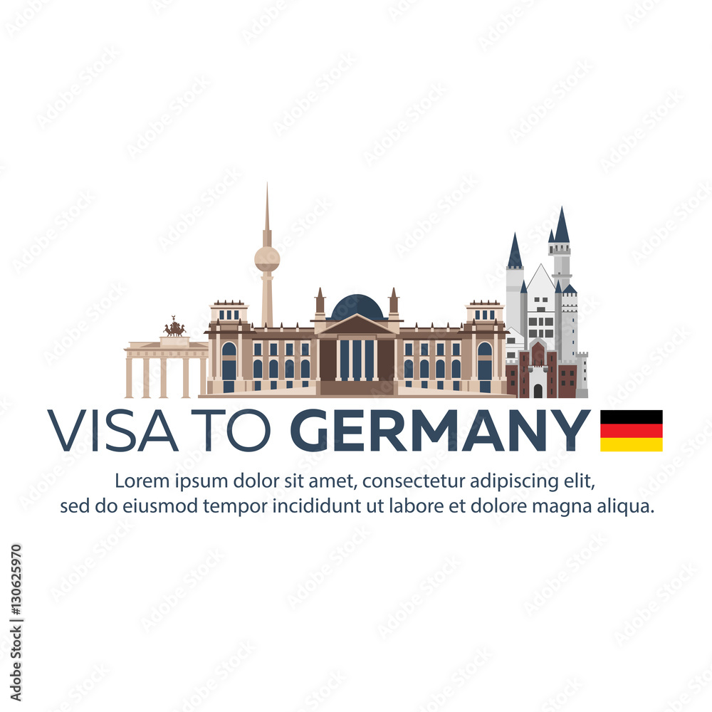 Fototapeta premium Wiza do Niemiec. Podróż do Niemiec. Dokument do podróży. Płaskie ilustracji wektorowych.