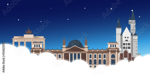 Travel to Germany, Berlin Poster skyline. Reichstag, Brandenburg Gate. Vector illustration.
