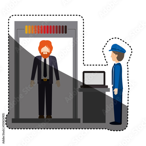 Passenger and security checkpoint icon. Airport travel trip and tourism theme. Isolated design. Vector illustration
