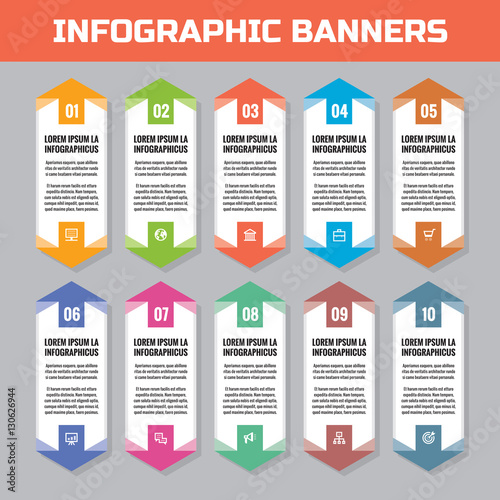 Business infographic concept - vertical colored banners - vector layout for presentation, brochure, website and other projects. Infograph numbered step options. Icons set.
