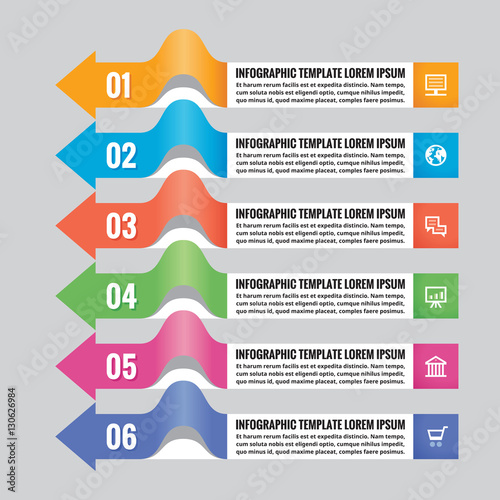 Business infographic concept - horizontal colored banners with arrows - vector layout for presentation, brochure, website and other projects. Infograph numbered step options. Icons set.