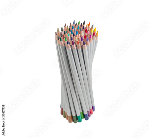 Bunch of colored pencils on a light background