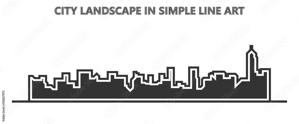 Simple Dark grey line of city landscapes in vector illustration on white background