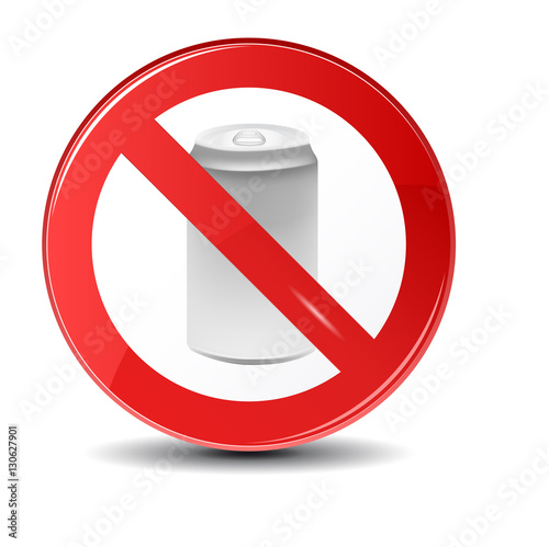 Soda can no trashing vector icon. Prohibition sign icon