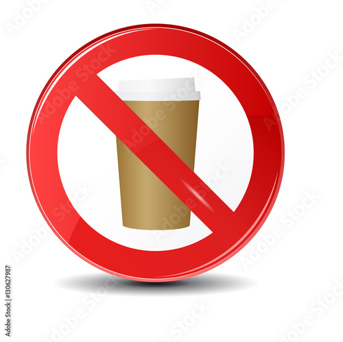 Prohibition sign icon.No drink hot coffee or tea. Vector illustration with a steaming cup