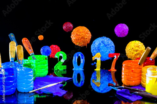 Fototapeta Naklejka Na Ścianę i Meble -  new year 2017 paint with plastisol ink