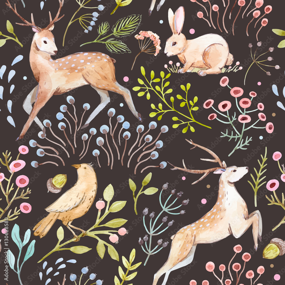 Naklejka premium Nice vector watercolor forest pattern