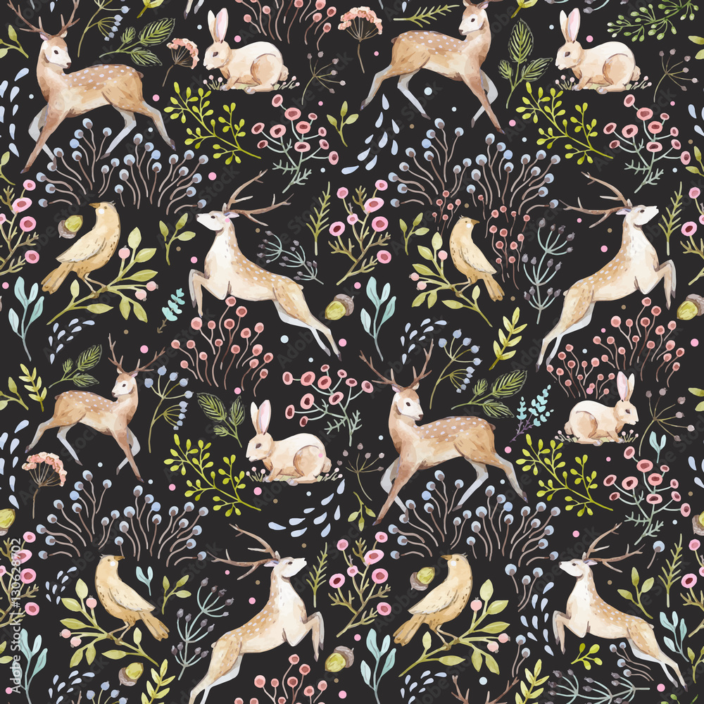 Obraz premium Nice vector watercolor forest pattern