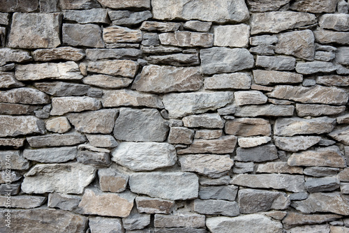 Grey stone siding with different sized stones photo