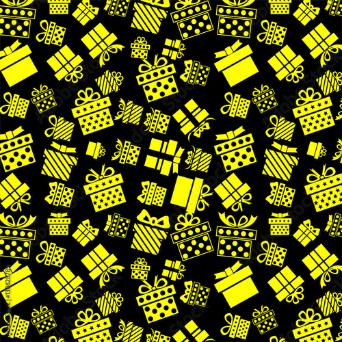 Yellow present box pattern on black background