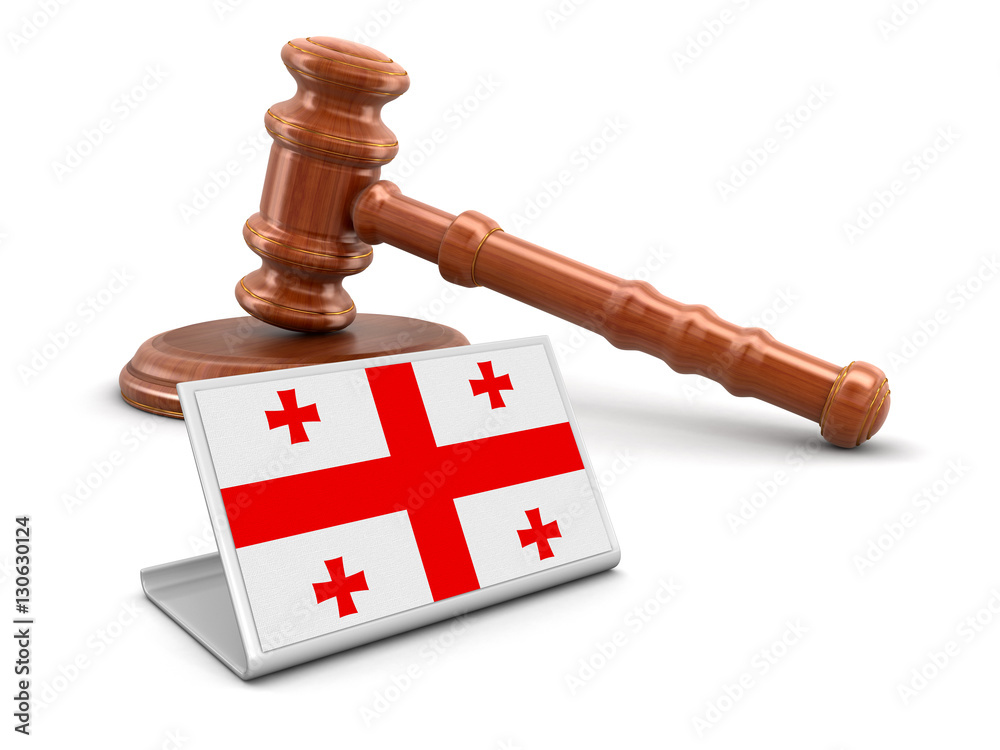 3d wooden mallet and Georgian flag. Image with clipping path