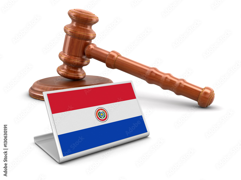 3d wooden mallet and Paraguayan flag. Image with clipping path