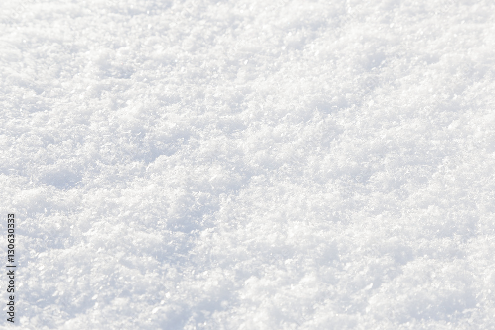 Background, texture, white fluffy snow, different depth of field