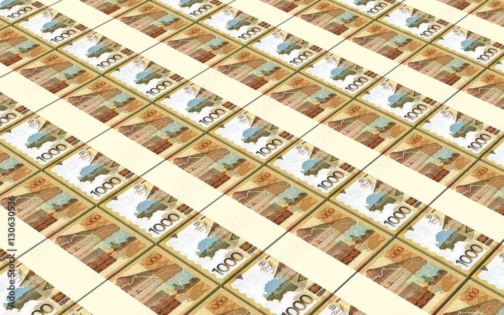 Kazakhstan tenge bills stacks background. 3D illustration.