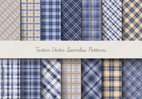 Tartan seamless vector patterns in blue-yellow colors