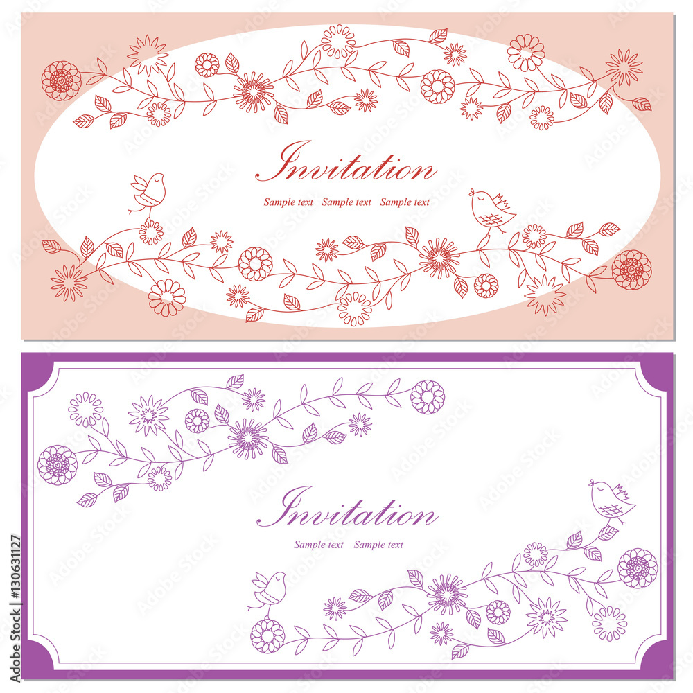 Wedding nvitations with outline floral design in the frame. Hand drawing decorative elements. Wedding nvitations with outline floral design in the frame. Hand drawing decorative elements.