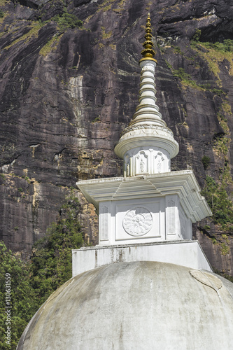 White Stupa sacred mountain Adam's Peak in Sri Lanka photo