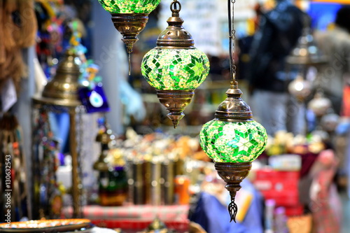 Lamps glass color greenery in a craft market