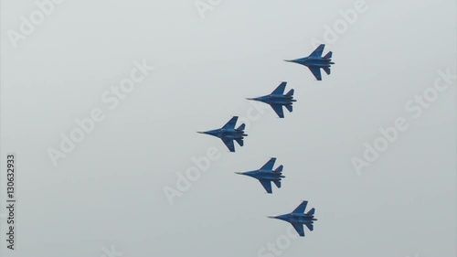 Russian military fighter in flight in the sky