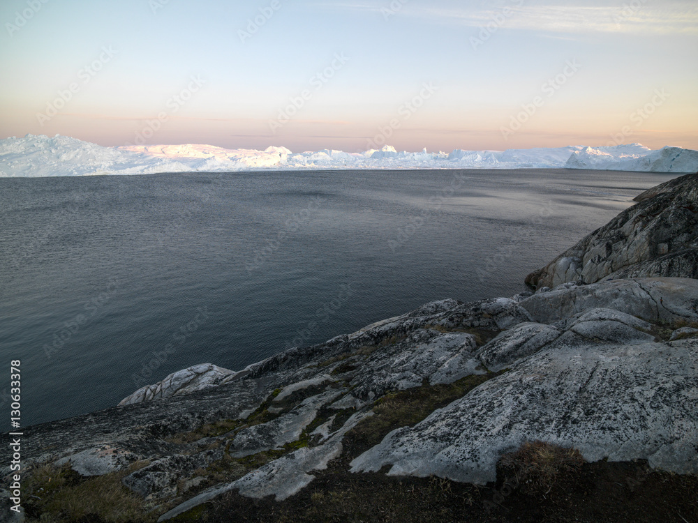Beautiful view of icebergs in Ilulissat, Greenland. Global warming and climate change concept