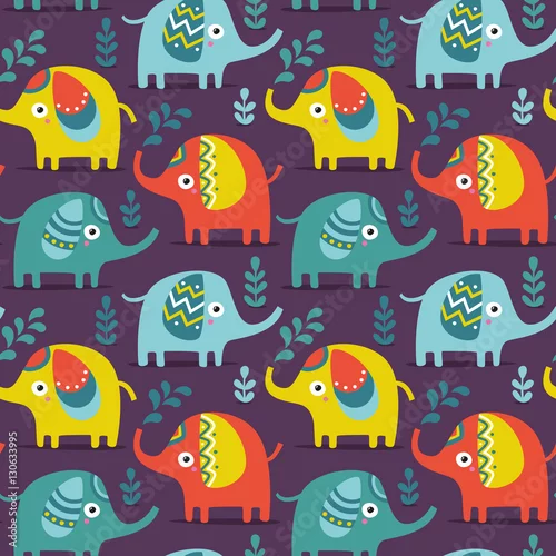 Obraz Wzór ze słoniami, roślinami, dżunglą