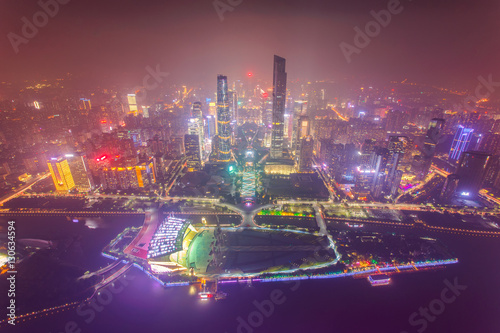 Top view of the central business district of Guangzhou city at d