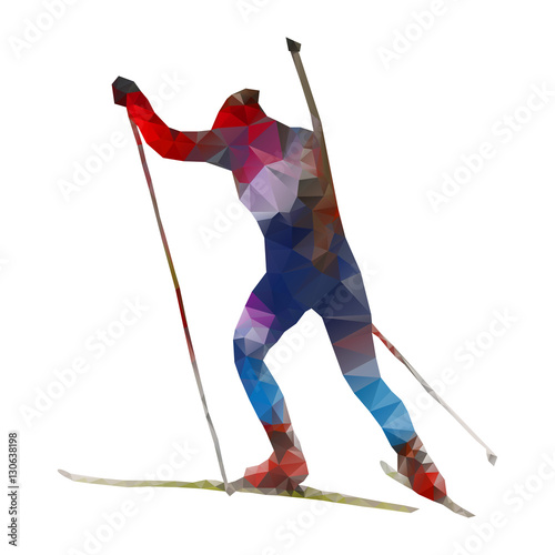 Colorful polygonal style biathlon racer icon