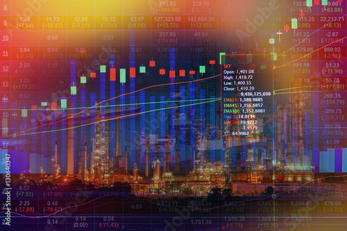Energy crisis concept with oil refinery industry background,Double exposure.