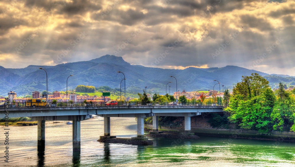 Bridge over the Bidasoa river on the France - Spain border