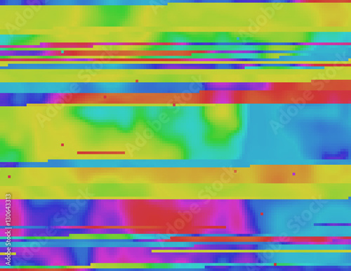 Colorful glitched background in a psychedelic rave aesthetic. Contemporary abstract vector illustration. Corrupted pixel image structure. Collapsing data due the signal error. Element of design.