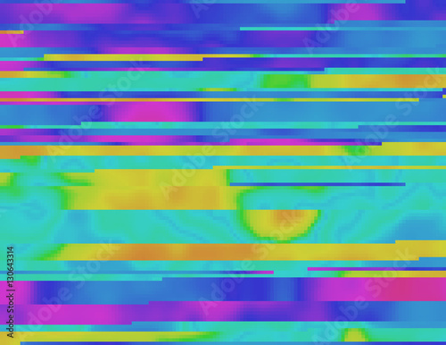 Colorful glitched background in a psychedelic rave aesthetic. Contemporary abstract vector illustration. Corrupted pixel image structure. Collapsing data due the signal error. Element of design.