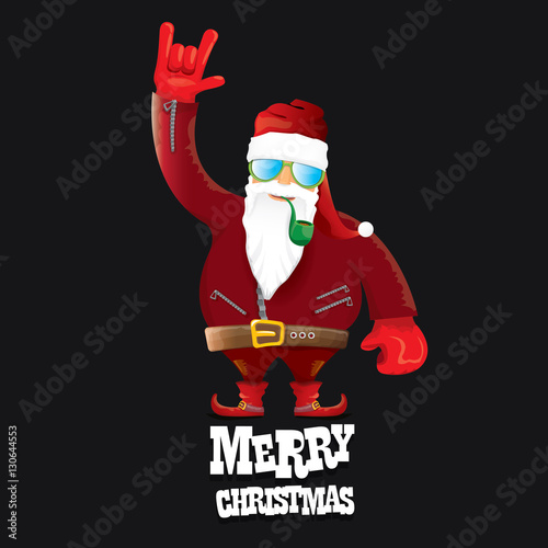 vector biker santa claus with smoking pipe.