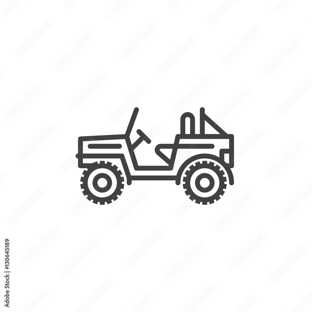 Military off road vehicle line icon, outline vector sign, linear pictogram isolated on white. Symbol, logo illustration