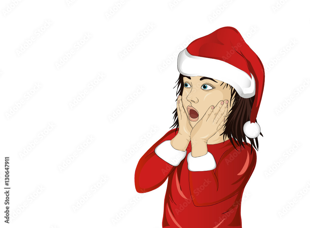 Wow. Girl in Santa Claus costume very surprised. Vector Wow. Girl in Santa Claus costume very surprised. Vector