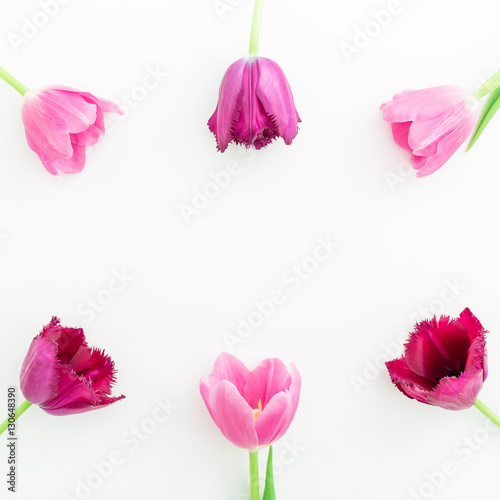 Tulip flowers. Flat lay  Top view
