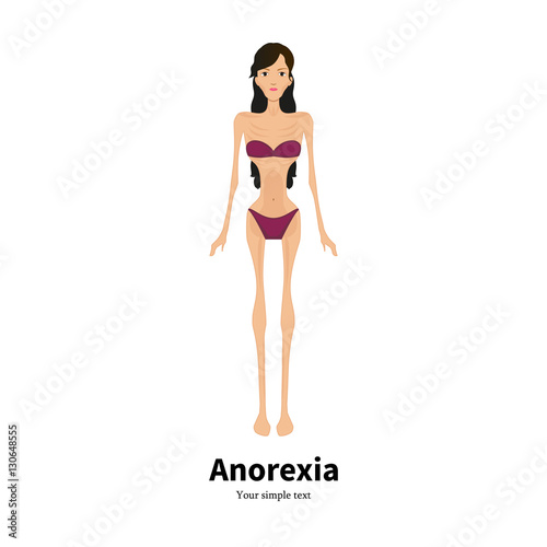 Vector cartoon girl with anorexia nervosa