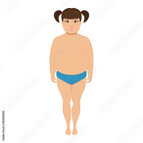 Vector illustration cartoon little cute fat girl
