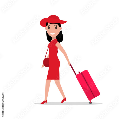 Vector cartoon fashion woman with travel luggage