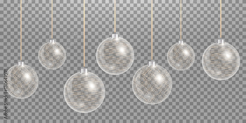 Christmas ball. New years decoration transparent background. Vector design. 
