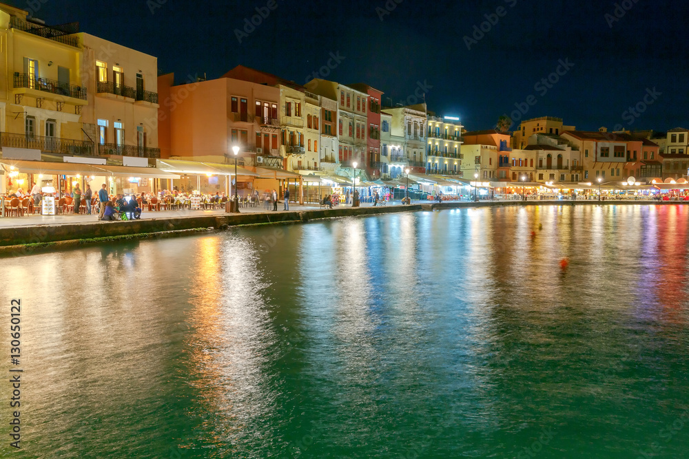 Chania. The old harbor at night.